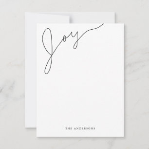 Cartão De Notas Alegria Moderno Script Natal Preto e Branco