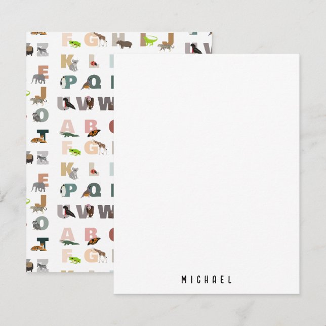 Cartão De Notas Alfabeto Cole, Alfabeto ABC Animais da Escola de N (Frente/Verso)