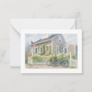 Cartão De Notas Algodão Costeiro Nantucket Aquarela Com Flores
