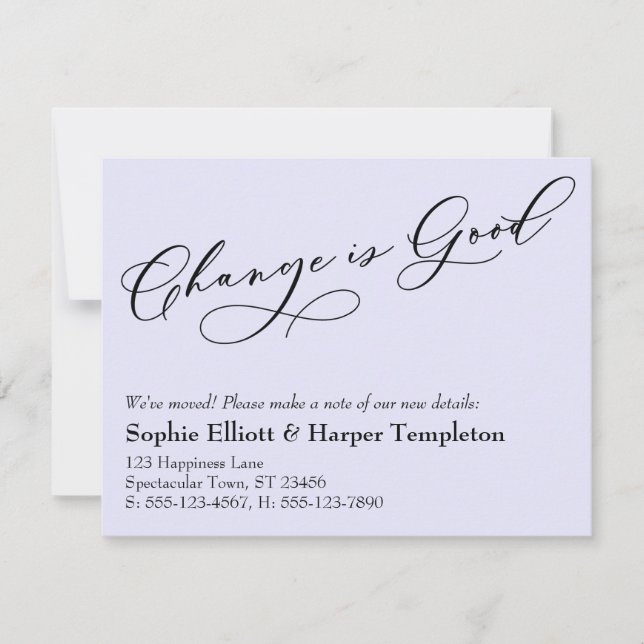 Cartão De Notas Alteração é bom lançamento de Lavanda móvel (Frente)