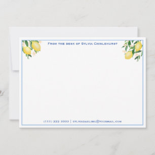 Cartão De Notas Amalfi Lemons Vintage Blue Azulejo Chá Obrigado