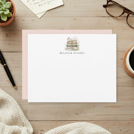 Cartão De Notas Amante de Livros Elegante com Aquarela Floral Cott