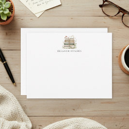 Cartão De Notas Amante de Livros Elegantes com Aquarela Floral Cot
