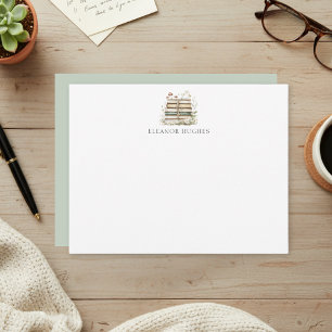 Cartão De Notas Amante de Livros Elegantes com Aquarela Floral Cot