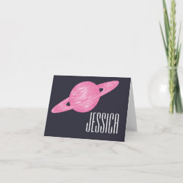 Cartão De Notas Amantes do Espaço Saturno Rosa Nome Personalizado 
