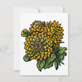 Cartão De Notas Amarelo Dahlias Floral