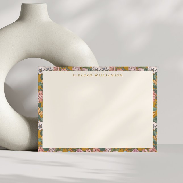 Cartão De Notas Amarelo Floral Moderno Boho Personalizado (Criador carregado)