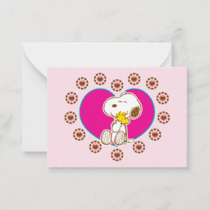 Cartão De Notas Amendoins   Snoopy & Woodstock Coração Floral de A
