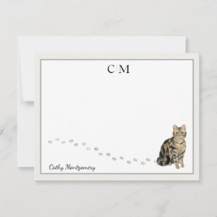 Cartão De Notas American Short Hair Brown Tabby Cat Monograma Name