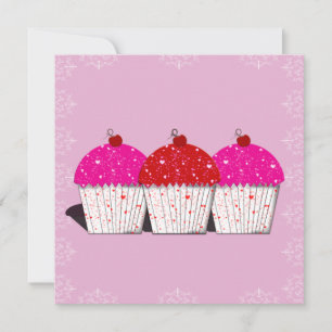 Cartão De Notas Amor do cupcake em Notecards cor-de-rosa