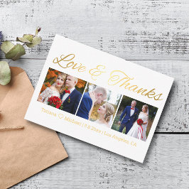 Cartão De Notas amor & obrigado dourado chique casamento 3 fotos c