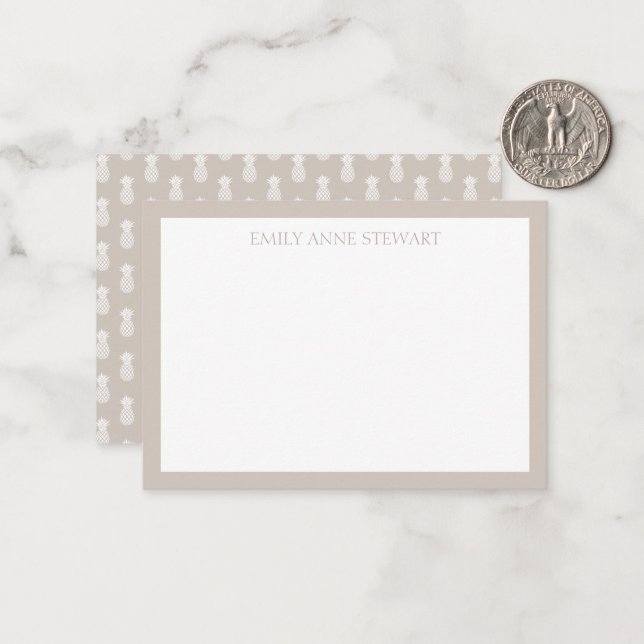 Cartão De Notas Ananás brancos pré-desidratados em bege (Frente/Verso In Situ)