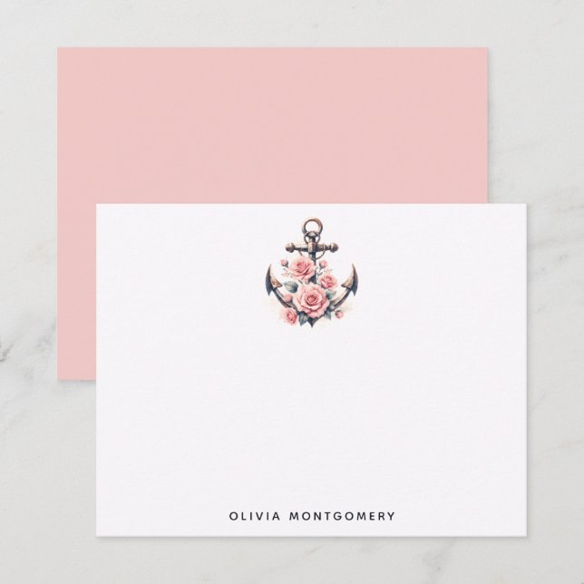 Cartão De Notas Anchor Rosas Rosa Náutica Pessoal (Frente/Verso)