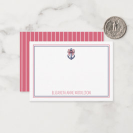 Cartão De Notas Âncora Azul Náutica com Arco de Stripe Vermelho e 