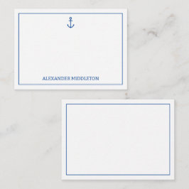 Cartão De Notas Âncora Náutica Simples Azul e Branco Personalizada