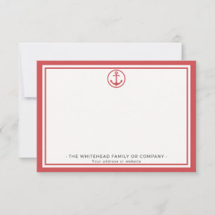 Cartão De Notas Âncora Vermelha de Nantucket Personalizada