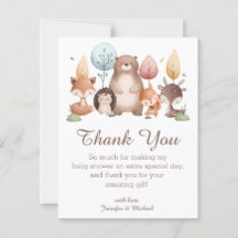 animais da floresta agradecem baby shower elegante