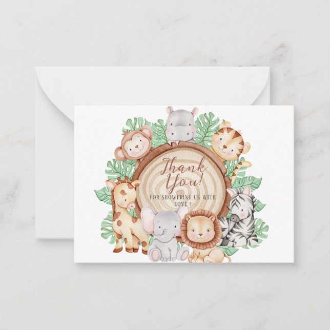 Cartão De Notas Animais da Selva Moderna Cultivam Safari Watercolo (Frente)