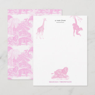 Cartão De Notas Animais da Selva Toalete Rosa Chinoiserie