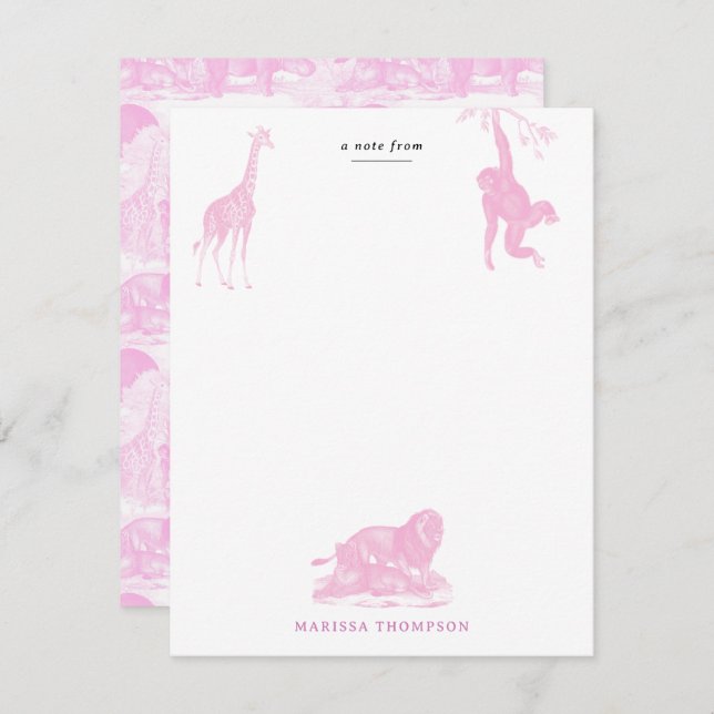 Cartão De Notas Animais da Selva Toalete Rosa Chinoiserie Safari (Frente/Verso)