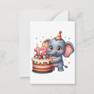Cartão De Notas Aniversário de 12 anos do Elefante Fofo
