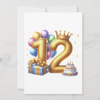 Cartão De Notas Aniversário de 12 anos dourado