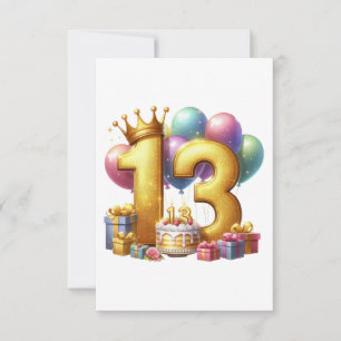Cartão De Notas Aniversário de 13 anos dourado