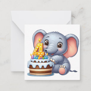 Cartão De Notas Aniversário de 4 anos do Elefante Fofo