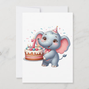 Cartão De Notas Aniversário de 7 anos do Elefante Fofo