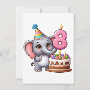 Cartão De Notas Aniversário de 8 anos do Elefante Fofo