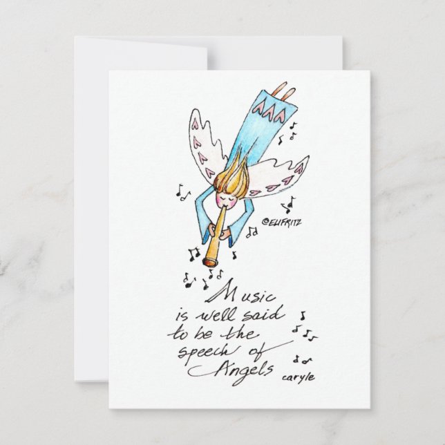 Cartão De Notas Anjo azul simples com trompete (Frente)