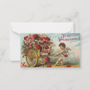 Cartão De Notas Anjo do dia dos namorados do vintage, carro de