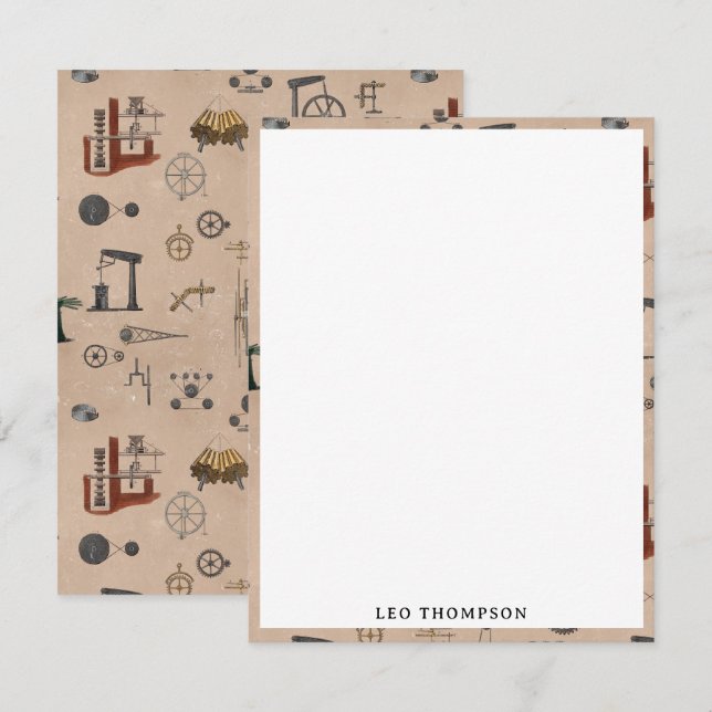 Cartão De Notas Antiguamente Mecânico de Engenharia Personalizado  (Frente/Verso)