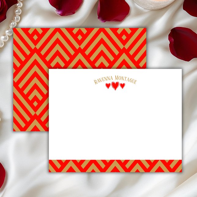 Cartão De Notas Apple Red Modern Hearts Striped Fans Note Card (Criador carregado)