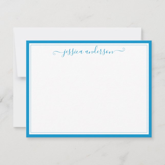 Cartão De Notas Aqua Blue Elegante Modern Chic Preppy Script Girly (Frente)