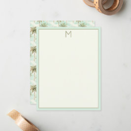 Cartão De Notas Aqua e Cream Monograma Tropical Palm