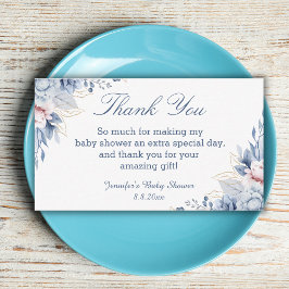 Cartão De Notas aquarela azul floral obrigado baby shower