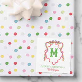 Cartão De Notas Aquarela Confetti Arco de Natal Monograma Crest