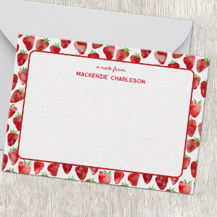 Cartão De Notas Aquarela de Morango Personalizada