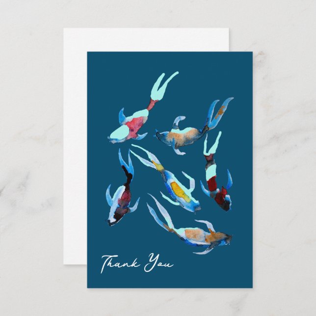 Cartão De Notas Aquarela de Peixe Koi (Frente/Verso)