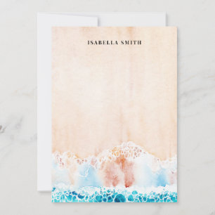 Cartão De Notas Aquarela de praia personalizada
