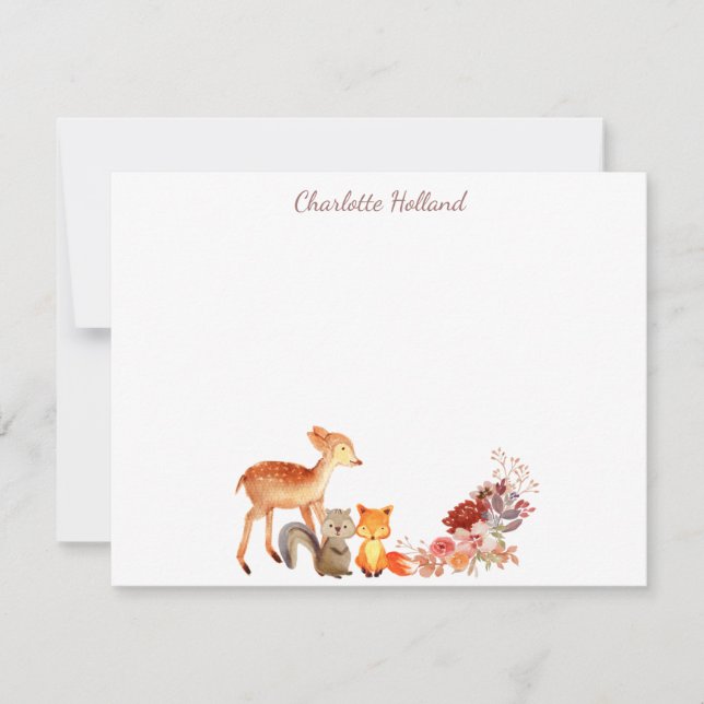 Cartão De Notas Aquarela Floral Personalizado de Animais da Flores (Frente)