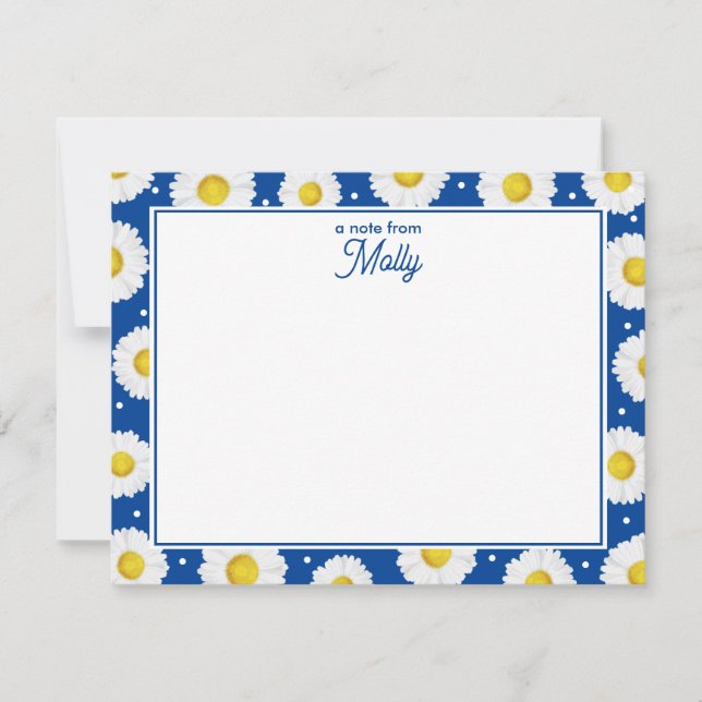 Cartão De Notas Aquarela Floral Preppy Margaridas Azul Marinho Ama (Frente)