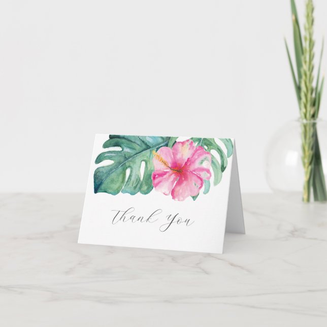Cartão De Notas Aquarela Hibiscus Personalizado Dobrado (Frente)