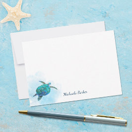 Cartão De Notas Aquarela Marítima Turtle Personalizada Oceânica