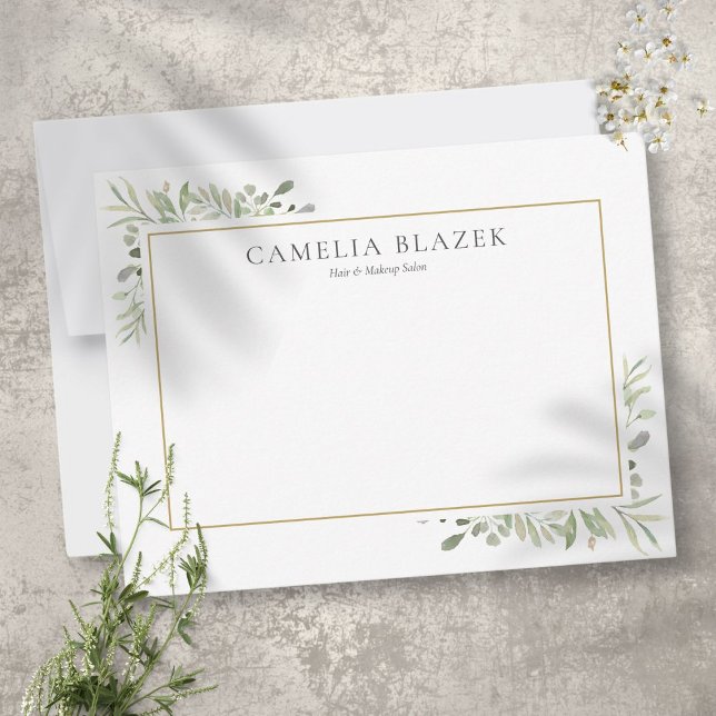 Cartão De Notas Aquarela Moderna Profissional Verde (Modern Watercolor Greenery Professional Note Card)