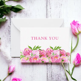 Cartão De Notas Aquarela Peônias Rosa Obrigada | Floral Elegante