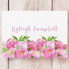 Cartão De Notas Aquarela Peônias Rosa Personalizadas / Elegantes
