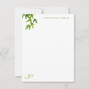 Cartão De Notas Aquarela Verde Deixa Monograma Simples