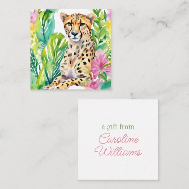 Cartão De Notas Aquarelas Preppy Palm Beach Cheetah em Flores (Frente/Verso)
